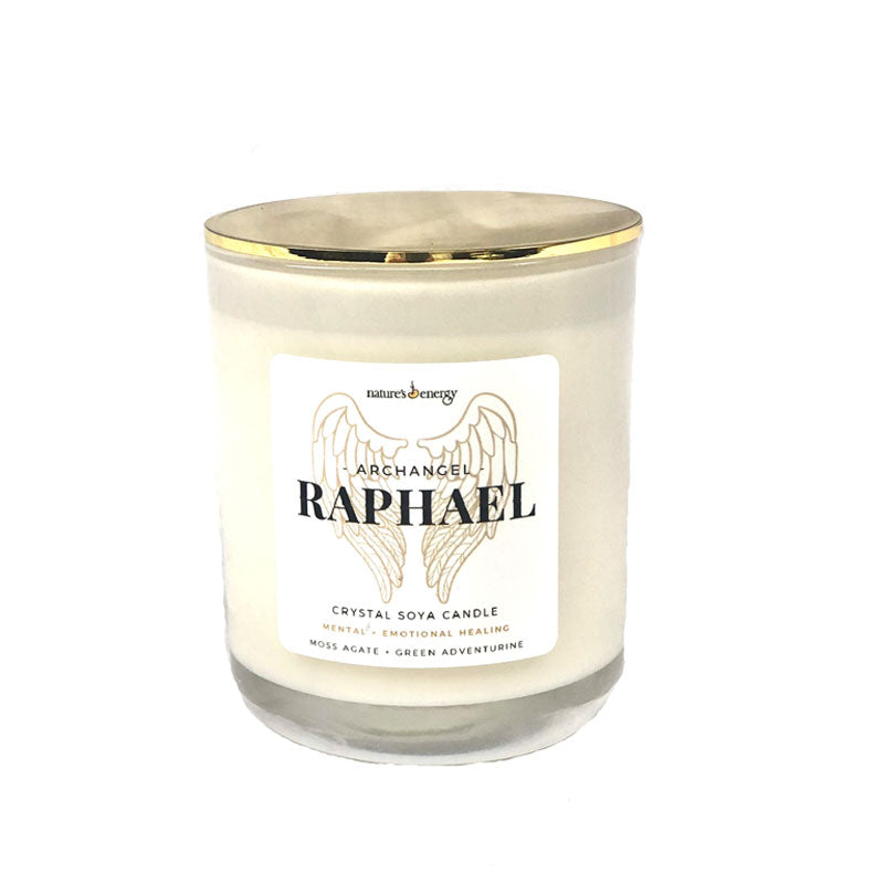 Archangel Raphael - Emotional Healing - Crystal Soy Candle with Moss Agate and Green Aventurine